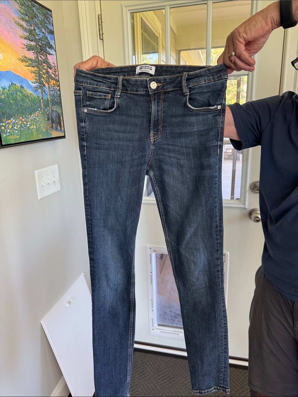 Zara Men's Slim Straight Jeans in Dark Blue Wash